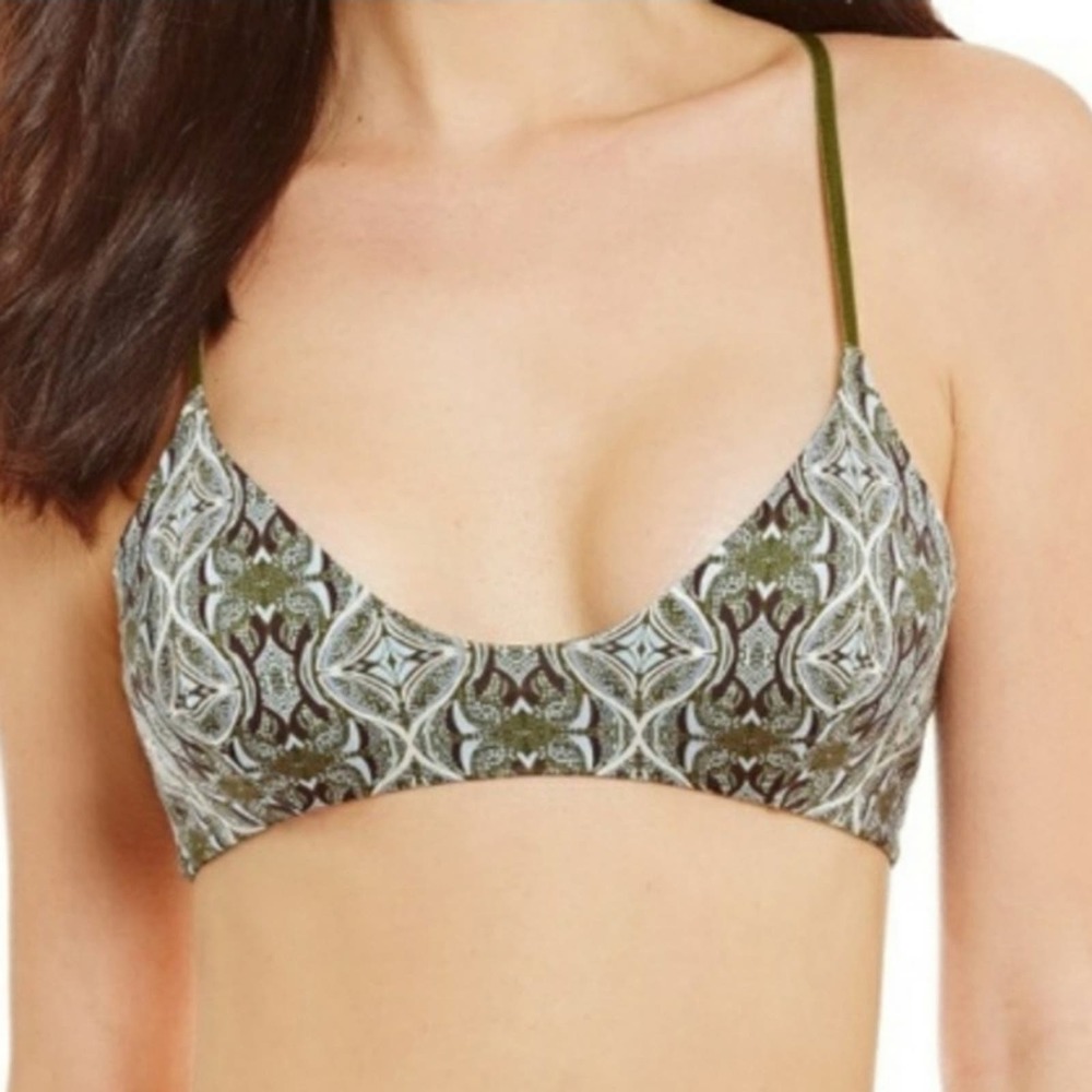 Free People Intimately Bueno Bralette Low Plunge Racer Back Printed Green Large